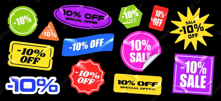 Sale sticker 10 bright multicolored stickers different shapes with a realistic paper texture _ Premium Vector